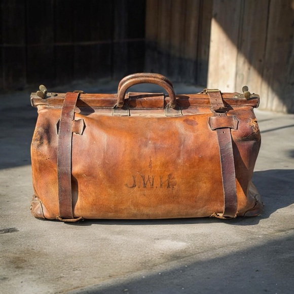 Antique vintage Thomas Fortune brown leather gladstone bag - Picture 5 of 15